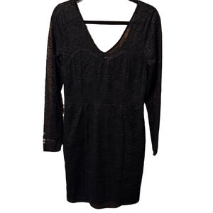 BOLD elements V-Neck Black Long Sheer Sleeve Lace Dress NWT